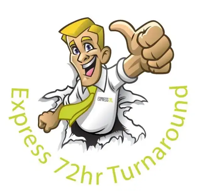 ExpressCal cartoon showing our 72 hour turnaround target